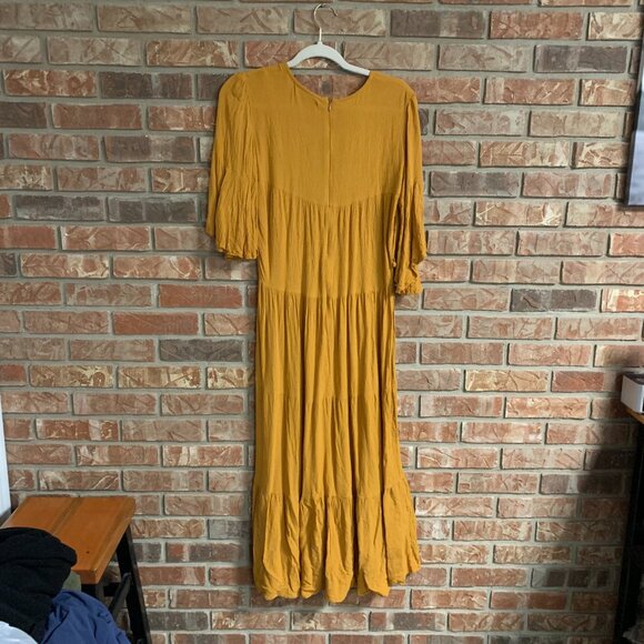 Faithfull The Brand Melia Arwen Tiered Butterscotch USA 8 / Large Midi Dress EUC - Picture 3 of 12